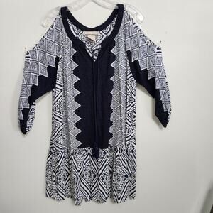 Flying Tomato Womens Boho Cold Shoulder Dress Size M Ruffled Hemline Long Sleeve